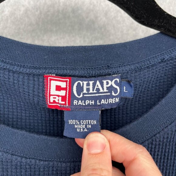 Ralph Lauren Chaps VTG Thermal Long Sleeve Shirt Size L Blue Outdoor Buck Deer - Picture 5 of 10